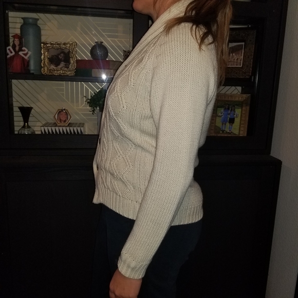 Gimbels Vintage Knitted Button Cardigan Fits Like Medium Cream Collard Cute Soft - Picture 8 of 8